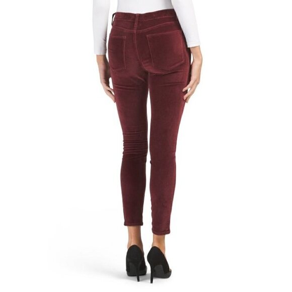 FRAME Five Pocket High Rise Solid Stretch Velvet Skinny Pants Burgundy | 24 - Picture 2 of 8